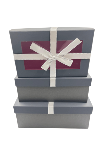 Hediyelik Kutu Dikdörtgen Fiyonklu Pencereli 3 Parça Gri - 