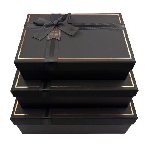 Hediyelik Kutu Dikdörtgen Fiyonklu 3 Parça Siyah - 