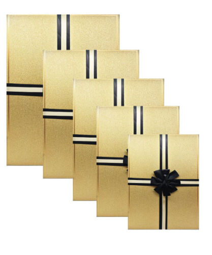 Hediyelik Kutu Raven Dikdörtgen Fiyonklu 5 Parça Simli Altın - 