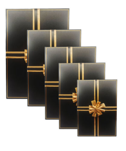 Hediyelik Kutu Raven Dikdörtgen Fiyonklu 5 Parça Simli Siyah - 