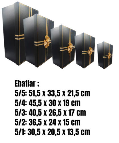 Hediyelik Kutu Raven Dikdörtgen Fiyonklu 5 Parça Simli Siyah - 2