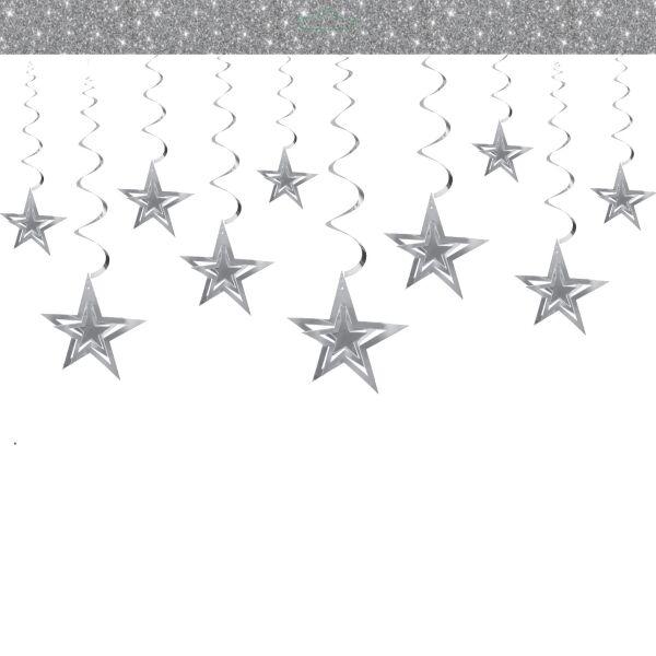 Tavan Süsü Helezon Yıldız 3 Boyutlu 10lu Gümüş - 