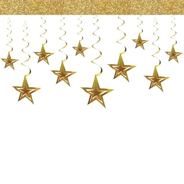 Tavan Süsü Helezon Yıldız 3 Boyutlu 10lu Altın - 