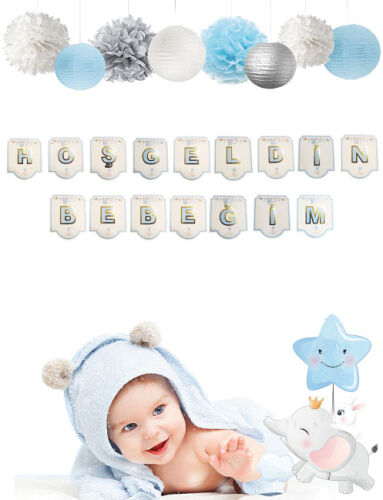 Kağıt Banner Hoşgeldin Bebeğim Mavi Varaklı - 
