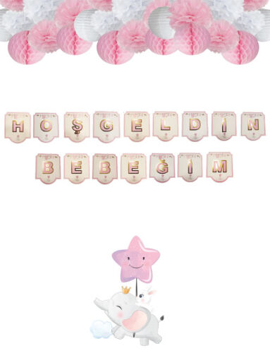 Kağıt Banner Hoşgeldin Bebeğim Pembe Varaklı - 