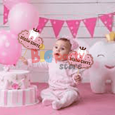 Konuşma Balonu İlk Diş Kız Çocuk Varaklı 5 Parça - 4