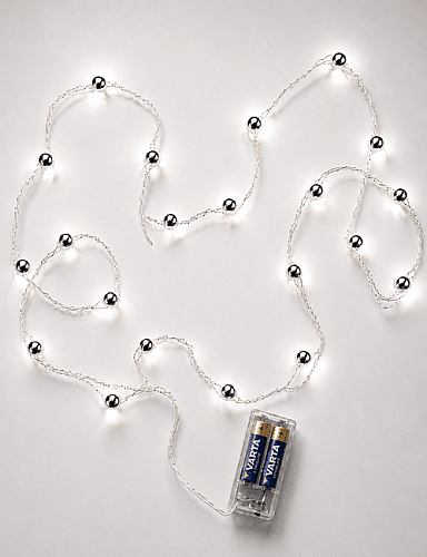 Işık Led İnci Toplu 2 metre Pilli Gümüş - 