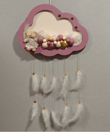 Ahşap Kapı Süsü Işıklı Bulut Model Kız Tema Mürdüm-Altın - 