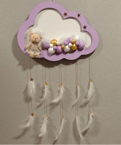 Ahşap Kapı Süsü Işıklı Bulut Model Kız Tema Lila-Altın - 
