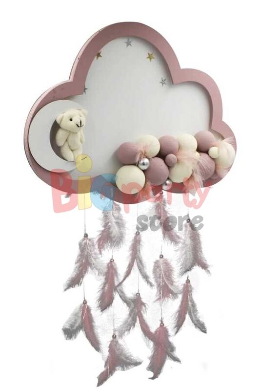 Işıklı Ahsap Pembe Bubble Bulut Bebek Kapı Süsü - 3