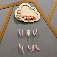 Işıklı Ahşap Krem - Krem Pembe Toplu Bulut Bebek Kapı Süsü - 1