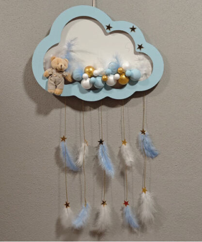 Ahşap Kapı Süsü Işıklı Bulut Model Erkek Tema Mavi-Altın - 