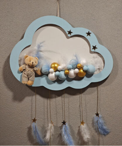 Ahşap Kapı Süsü Işıklı Bulut Model Erkek Tema Mavi-Altın - 2