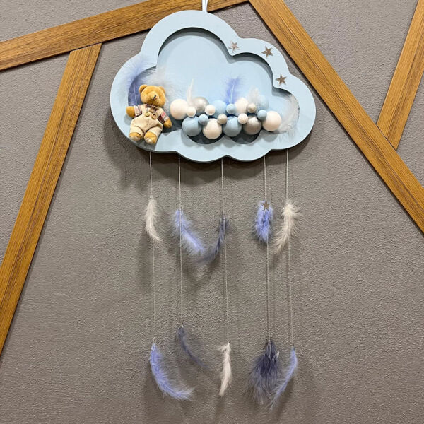 Işıklı Ahşap Mavi - Mavi Bulut Bebek Kapı Süsü - 2