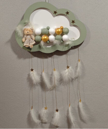 Ahşap Kapı Süsü Işıklı Bulut Model Kız Tema Yeşil-Altın - 