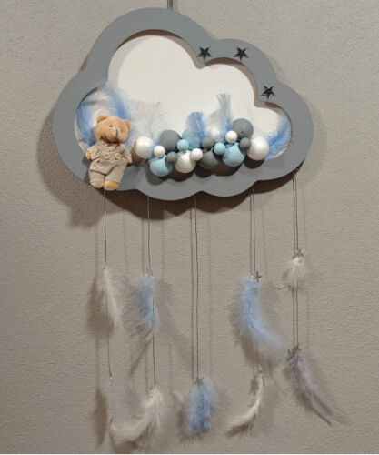 Ahşap Kapı Süsü Işıklı Bulut Model Erkek Tema Gri-Mavi - 