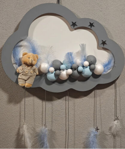 Ahşap Kapı Süsü Işıklı Bulut Model Erkek Tema Gri-Mavi - 2