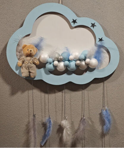 Ahşap Kapı Süsü Işıklı Bulut Model Erkek Tema Mavi-Gümüş - 2