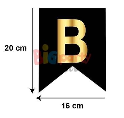 İsim Yazılabilir Baskılı Harf Bayrak Afiş Siyah Üzeri Gold - 3