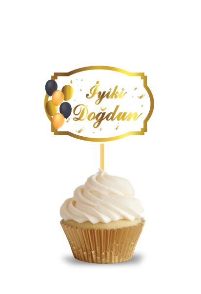 Kürdan İyi Ki Doğdun Varak Baskılı Beyaz Zemin 10 Parça - 2