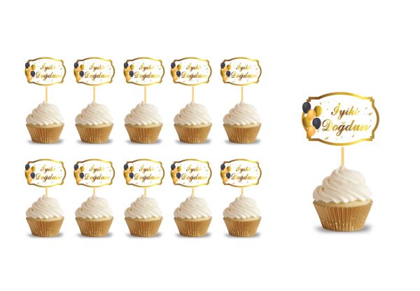 Kürdan İyi Ki Doğdun Varak Baskılı Beyaz Zemin 10 Parça - 