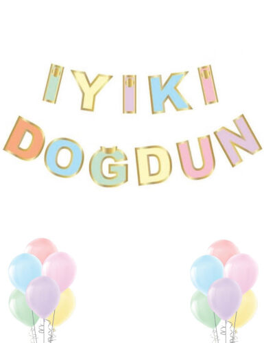 Kağıt Banner Varak Baskılı Makaron Banner İyi Ki Doğdun - 