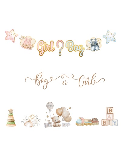 Kağıt Banner Cinsiyet Belirleme Partisi Varaklı Boy - Girl Elbise Detaylı - 2