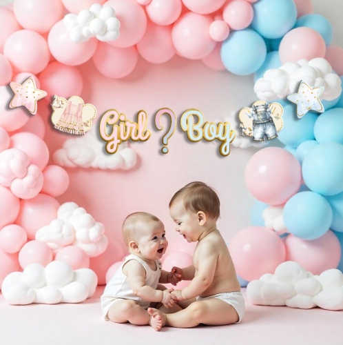 Kağıt Banner Cinsiyet Belirleme Partisi Varaklı Boy - Girl Elbise Detaylı - 3