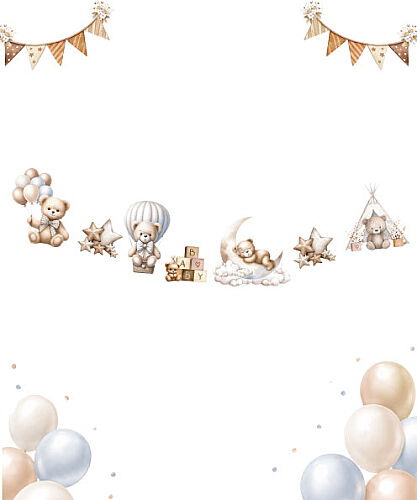 Kağıt Banner Figürlü Teddy Bear Temalı 7 Parça - 