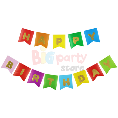 Kağıt Banner Happy Birthday Karışık - Altın - 2
