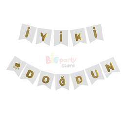 Kağıt Banner İyi Ki Doğdun Beyaz Zemin Altın Varaklı - 2