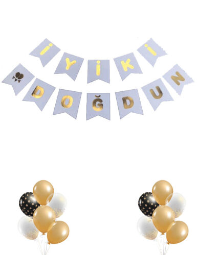 Kağıt Banner İyi Ki Doğdun Beyaz Zemin Altın Varaklı - 