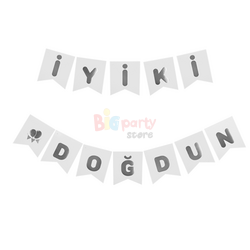 Kağıt Banner İyi Ki Doğdun Beyaz Zemin Gümüş Varaklı - 2