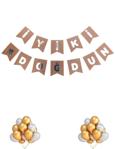 Kağıt Banner İyi Ki Doğdun Kraft Zemin Gümüş Varaklı - 