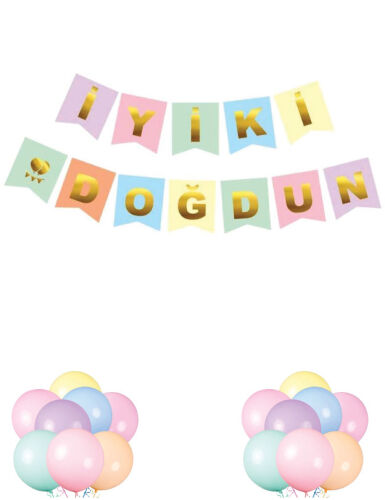 Kağıt Banner İyi Ki Doğdun Makaron Zemin Altın Varaklı - 