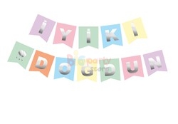 Kağıt Banner İyi Ki Doğdun Makaron Zemin Gümüş Varaklı - 2