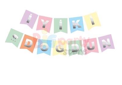 Kağıt Banner İyi Ki Doğdun Makaron Zemin Gümüş Varaklı - 2