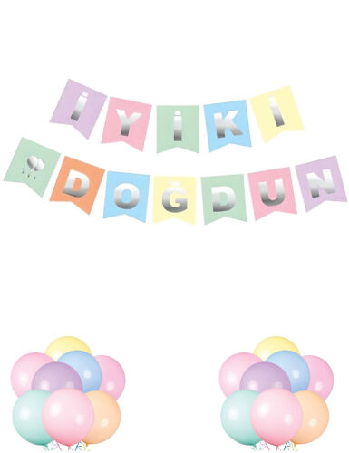 Kağıt Banner İyi Ki Doğdun Makaron Zemin Gümüş Varaklı - 