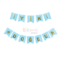 Kağıt Banner İyi Ki Doğdun Mavi Zemin Altın Varaklı - 2