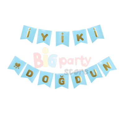 Kağıt Banner İyi Ki Doğdun Mavi Zemin Altın Varaklı - 2