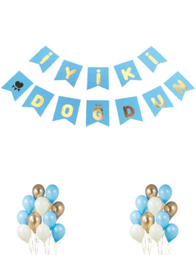 Kağıt Banner İyi Ki Doğdun Mavi Zemin Altın Varaklı - 