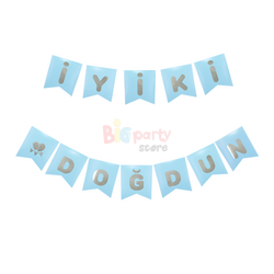 Kağıt Banner İyi Ki Doğdun Mavi Zemin Gümüş Varaklı - 3
