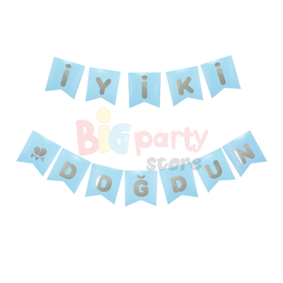 Kağıt Banner İyi Ki Doğdun Mavi Zemin Gümüş Varaklı - 2