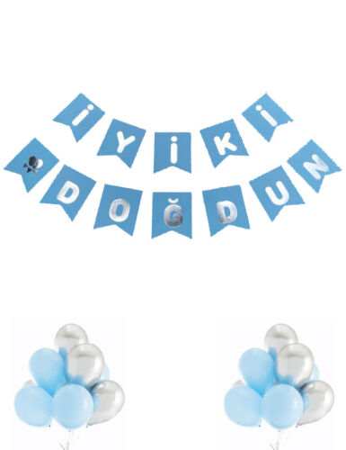 Kağıt Banner İyi Ki Doğdun Mavi Zemin Gümüş Varaklı - 