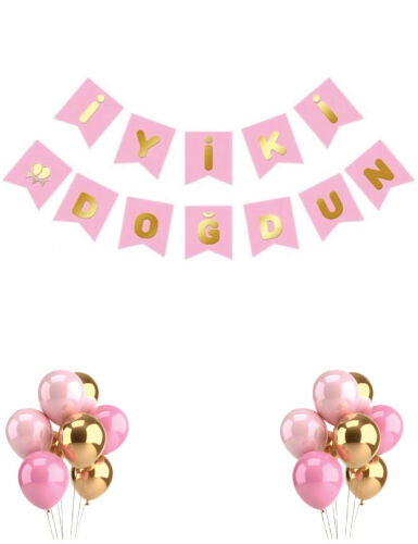 Kağıt Banner İyi Ki Doğdun Pembe Zemin Altın Varaklı - 