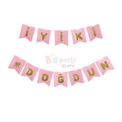 Kağıt Banner İyi Ki Doğdun Pembe Zemin Altın Varaklı - 2