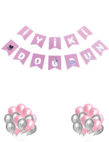 Kağıt Banner İyi Ki Doğdun Pembe Zemin Gümüş Varaklı - 