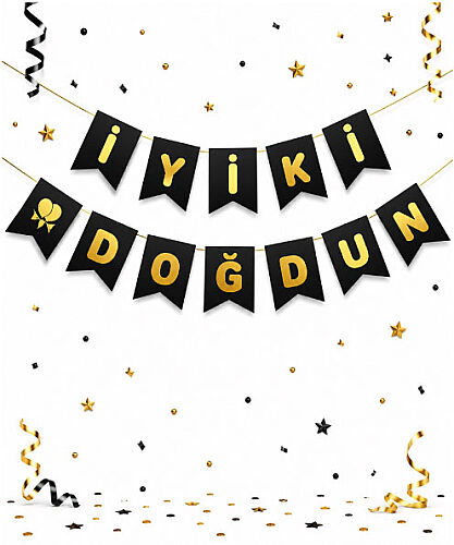 Kağıt Banner İyi Ki Doğdun Siyah Zemin Altın Varaklı - 