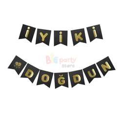 Kağıt Banner İyi Ki Doğdun Siyah Zemin Altın Varaklı - 2