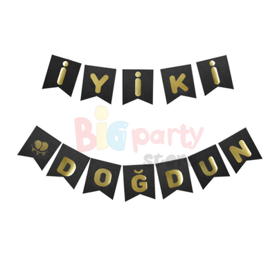 Kağıt Banner İyi Ki Doğdun Siyah Zemin Altın Varaklı - 2